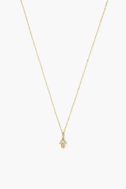 14k Gold Hamsa Necklace with Diamond Inlay