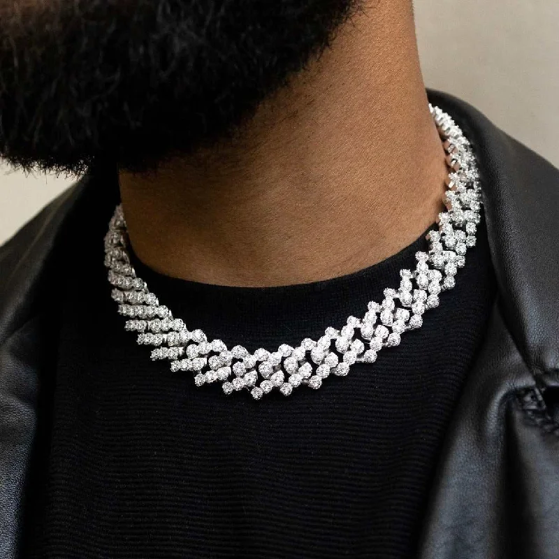 Black Diamond Necklace 19mm Diamond Clustered Cuban Necklace - White Gold