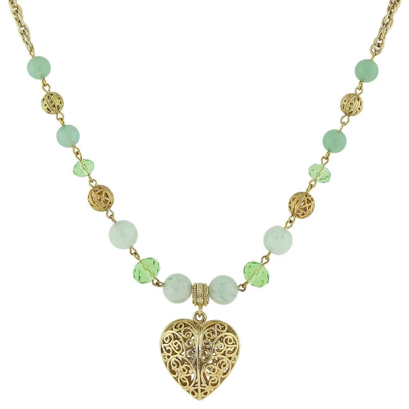 2028 Jewelry Gemstone Filigree Heart Pendant Necklace 16" + 3" Extender