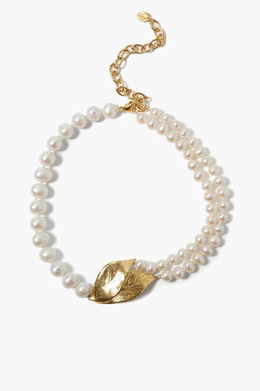 Falling Leaf Necklace White Pearl