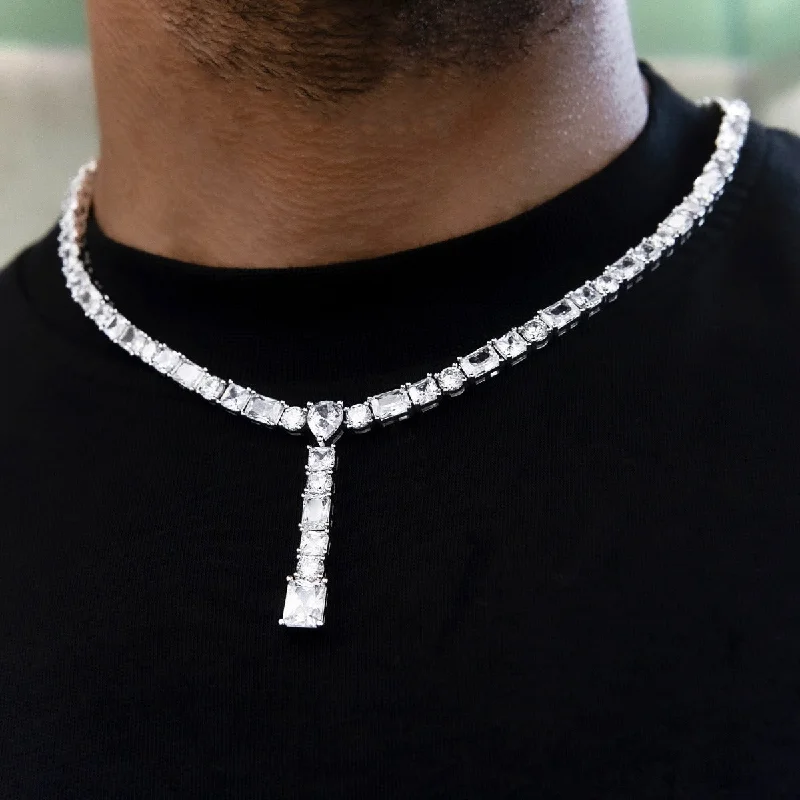 Multi-Layer Beaded Necklace Multi Diamond Lariat Chain in White Gold