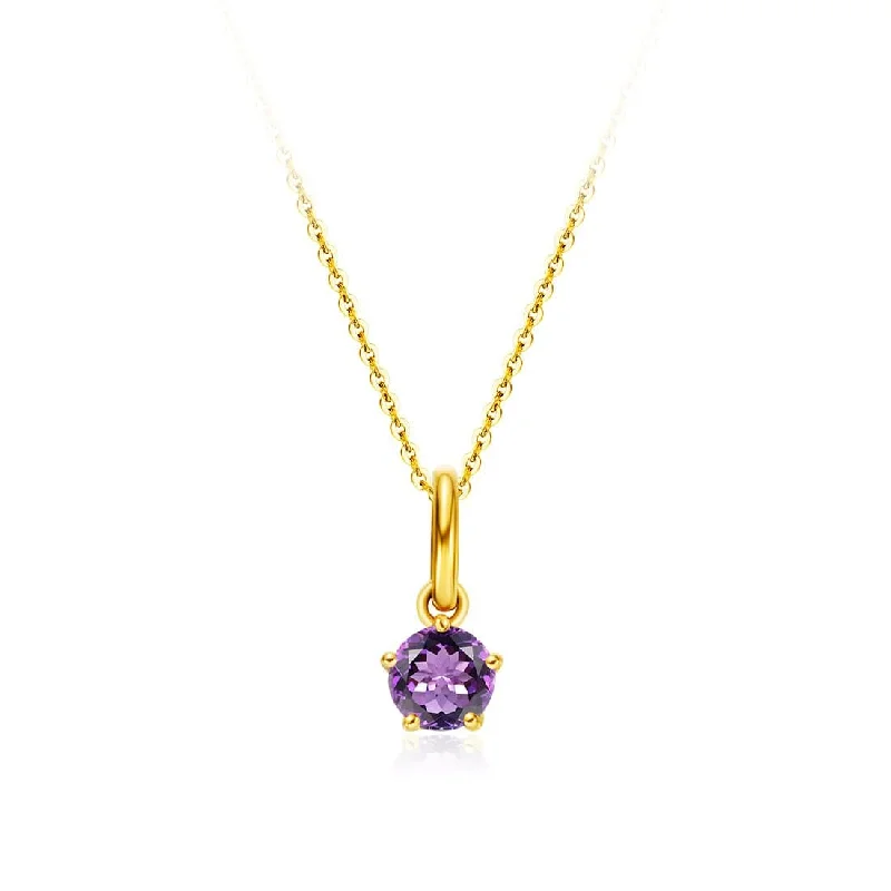 Modern Statement Ring FANCIME Delicate February Birthstone Amethyst 18K Yellow Gold Necklace