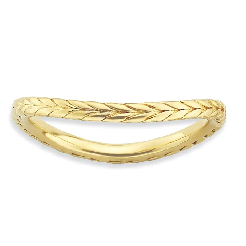 1.5mm Stackable 14K Yellow Gold Plated Silver Curved Wheat Band