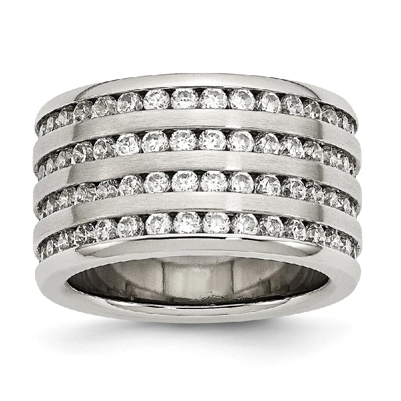 13mm Stainless Steel And Cubic Zirconia Multi Row Band