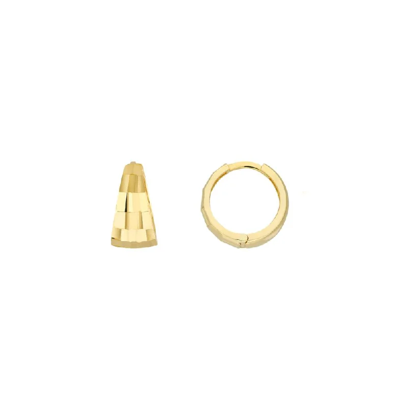 Herringbone Gold Chain 14k Gold Diamond-Cut Hoop Earrings