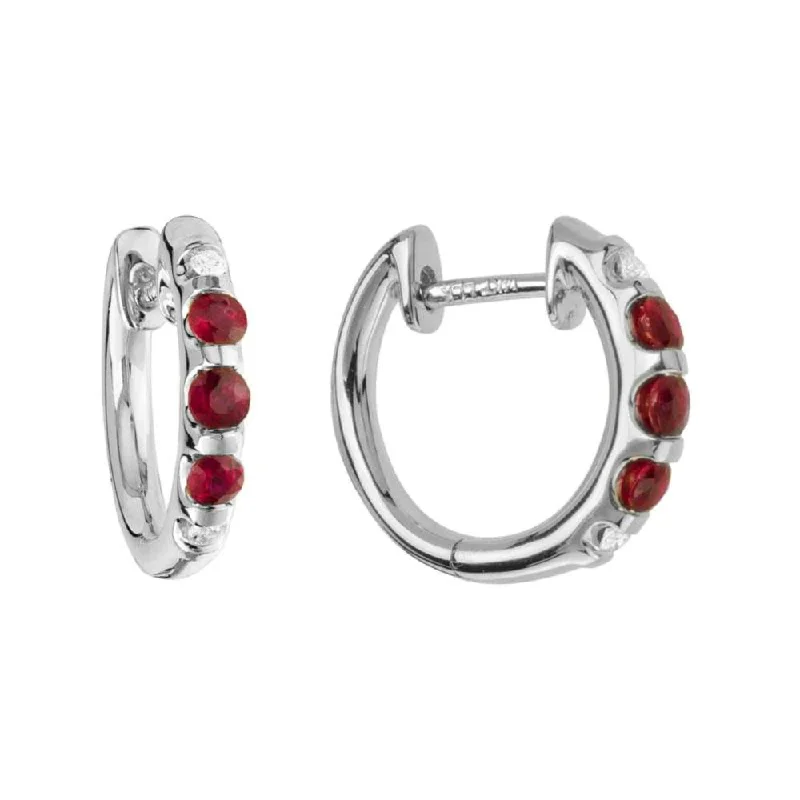 Handmade Wire Jewelry 14k White Gold Ruby & Diamond Hoop Earrings