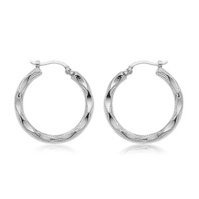 Sleek Gold Bracelet 14k White Gold Embossed Hoop Earrings