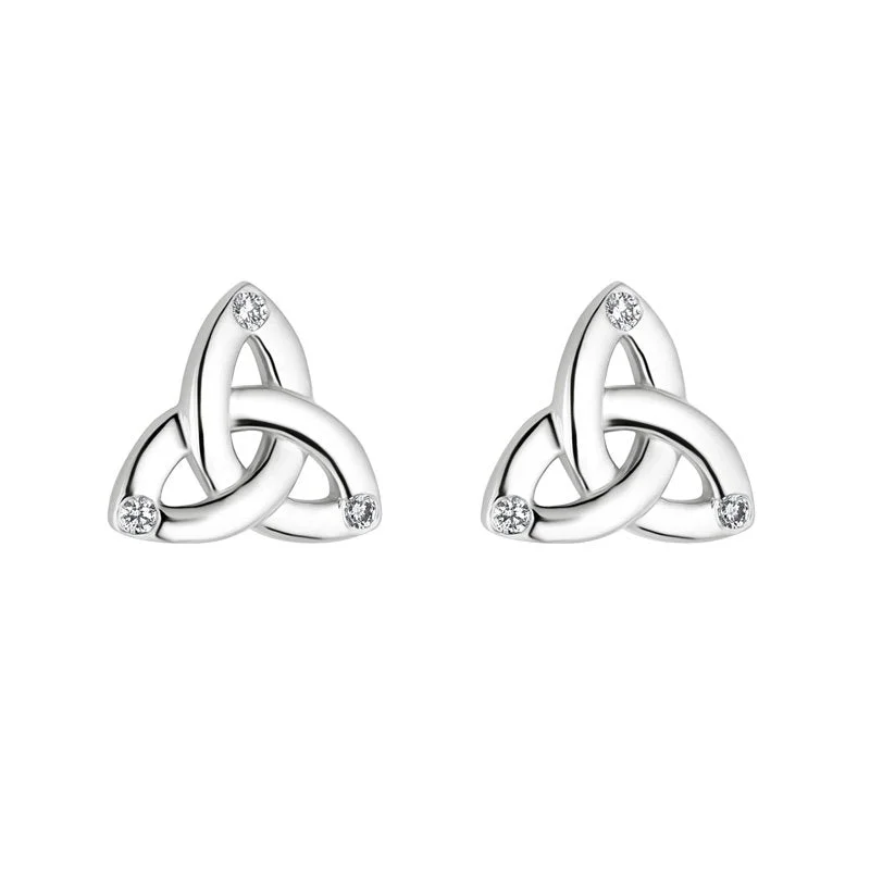 14k White Gold Flush Diamond Trinity Knot Earrings