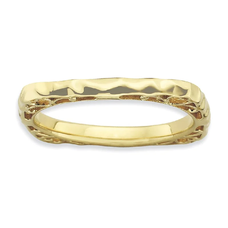 2.25mm Stackable 14K Gold Plated Silver Square Hammered Band