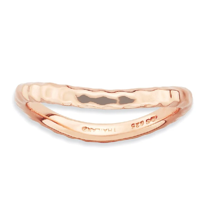 2.25mm Stackable 14K Rose Gold Plated Silver Curved Hammered Band