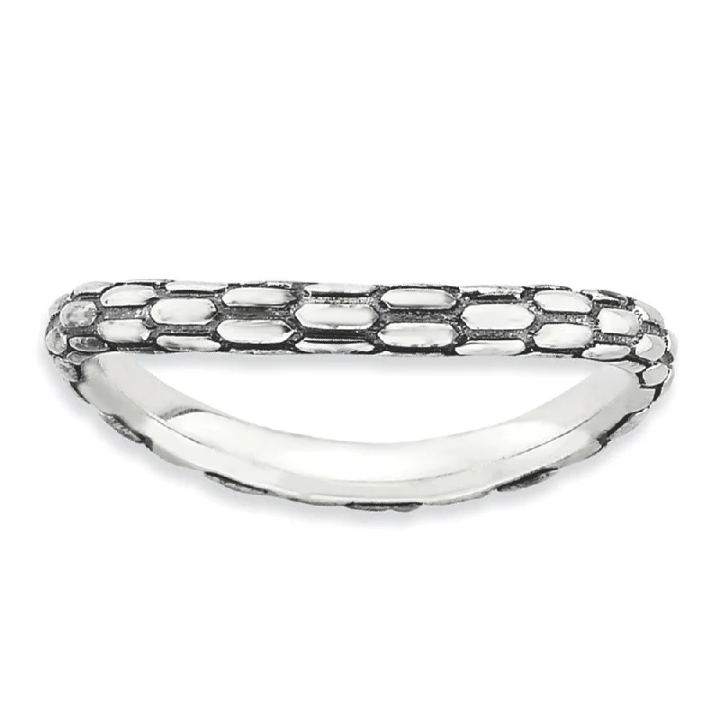 2.25mm Stackable Antiqued Sterling Silver Curved Dragon Skin Band