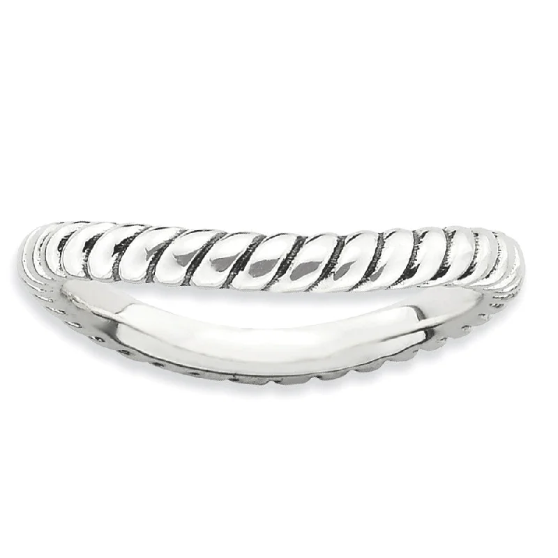 2.25mm Stackable Antiqued Sterling Silver Curved Rope Band