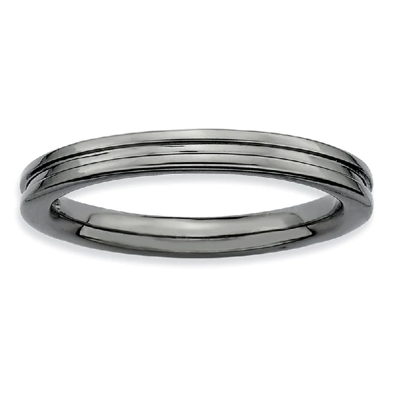 2.25mm Stackable Black Plated Silver Grooved Band