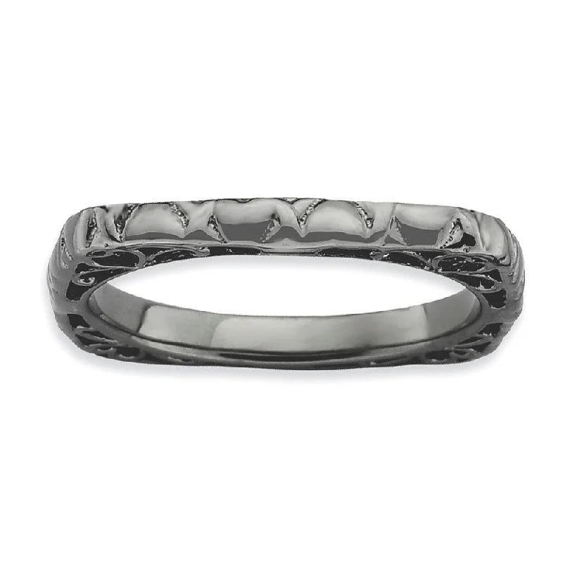 2.25mm Stackable Black Plated Silver Square Heart Band