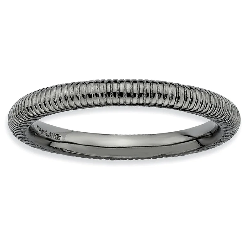 2.25mm Stackable Black Plated Silver Textured Band