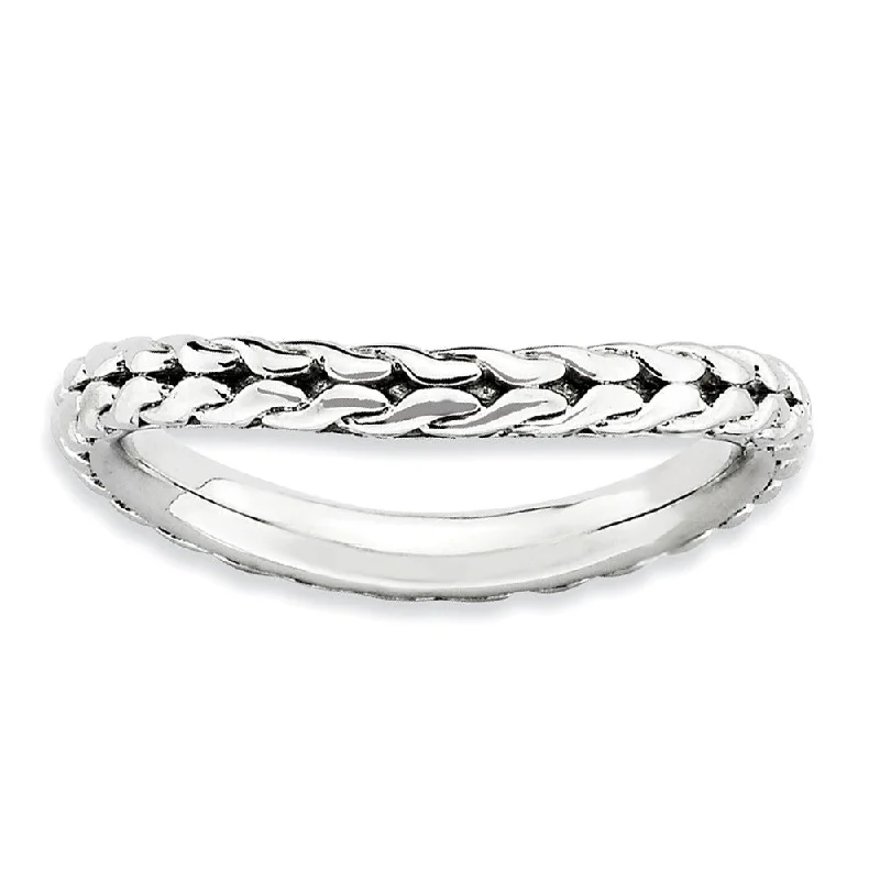 2.25mm Stackable Sterling Silver Curved Wheat Pattern Polished Band