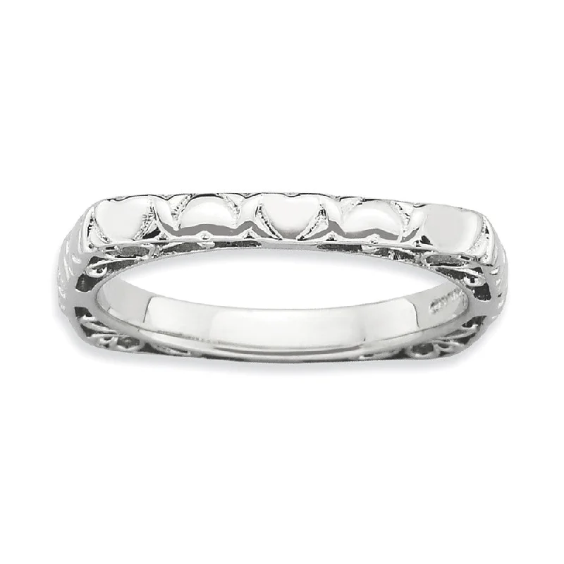 2.25mm Stackable Sterling Silver Square Heart Band