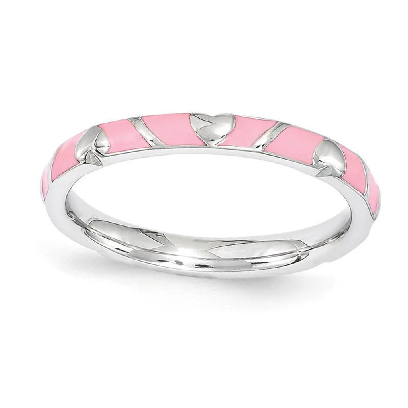 2.5mm Sterling Silver Stackable Expressions Pink Enamel Heart Band