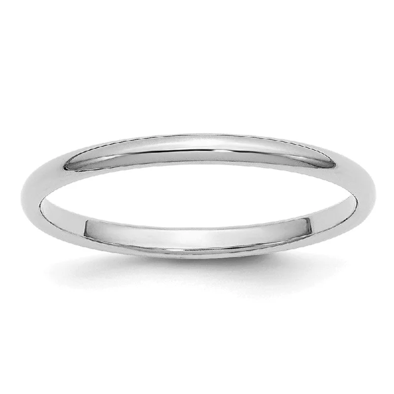 2mm Rhodium Plated Sterling Silver Half Round Standard Fit Band