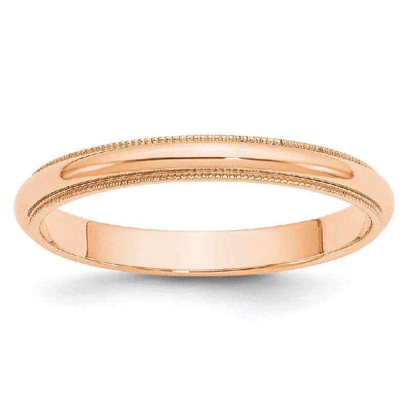 3mm 10K Rose, White, or Yellow Gold Half Round Milgrain Standard Band