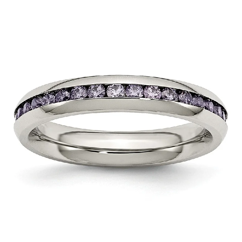 4mm Stainless Steel And Purple Cubic Zirconia Stackable Band