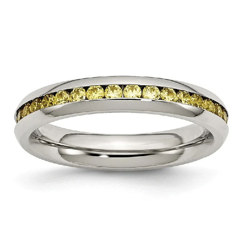 4mm Stainless Steel And Yellow Cubic Zirconia Stackable Band