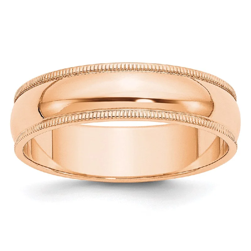 6mm 10K Rose, White, or Yellow Gold Half Round Milgrain Standard Band