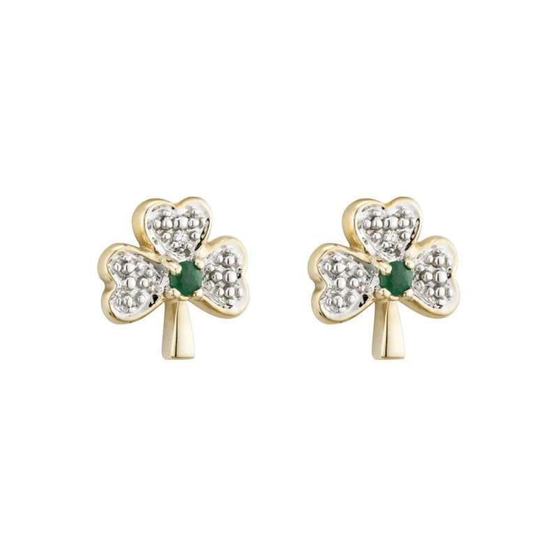 9k Gold Agate Shamrock Earrings