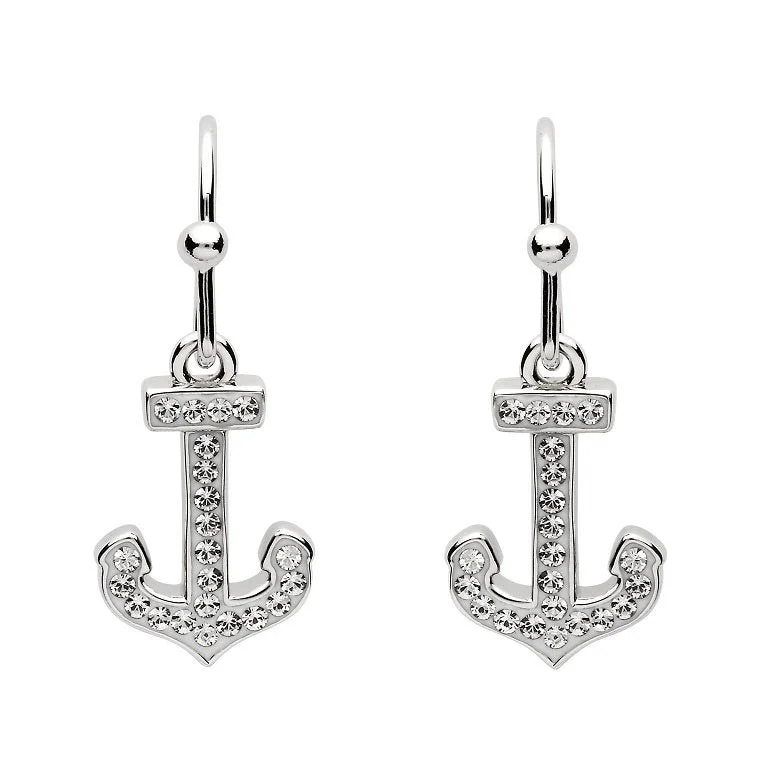 Anchor Drop Earrings Encrusted With White Swarovski Crystal