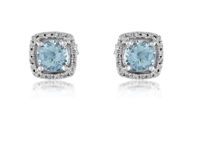 Elegant Diamond Ring 14K White Gold Aquamarine and Diamond Stud Earrings