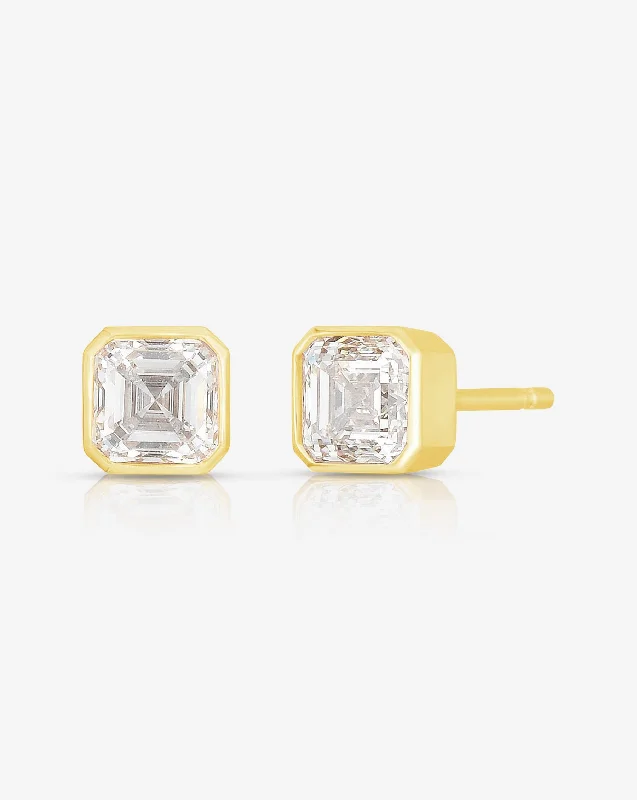 Natural Gemstone Jewelry Asscher Diamond Studs