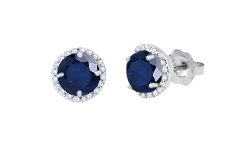 Vintage Gold Necklace 14K White Gold Blue Sapphire and Diamond Stud Earrings