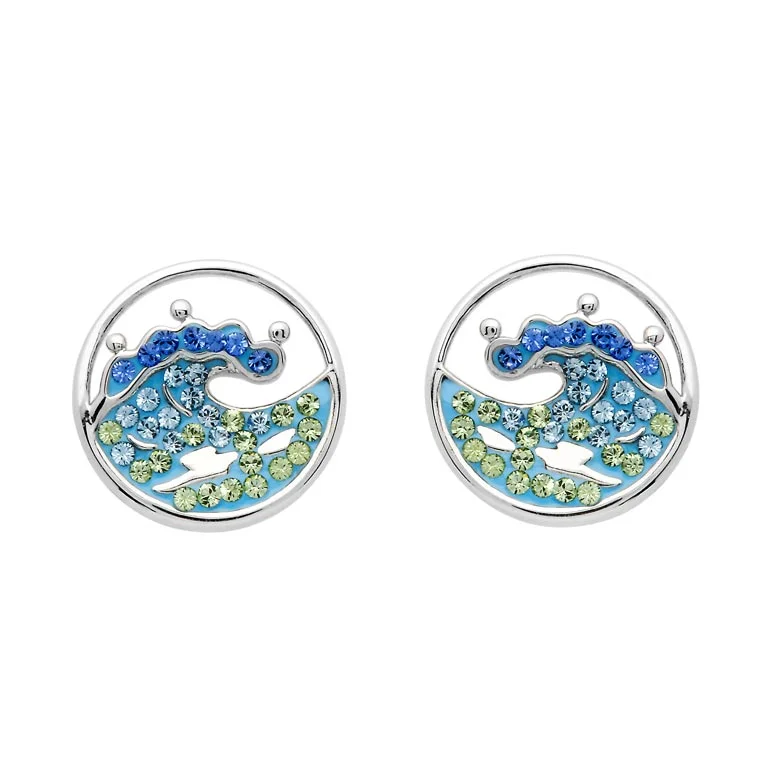 Blue Wave Stud Earrings With Aqua Swarovski® Crystals