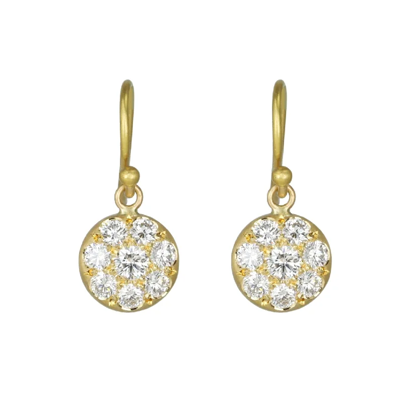 Elegant Diamond Ring 20K Gold and Pave Diamond Small "Lentil" Earrings