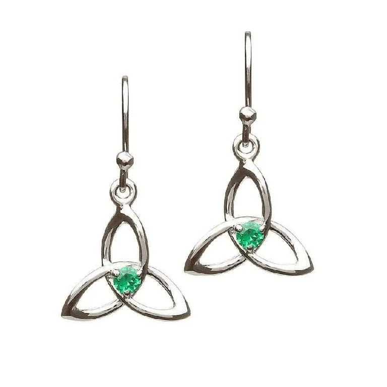 Silver Green Drop Trinity Earrings