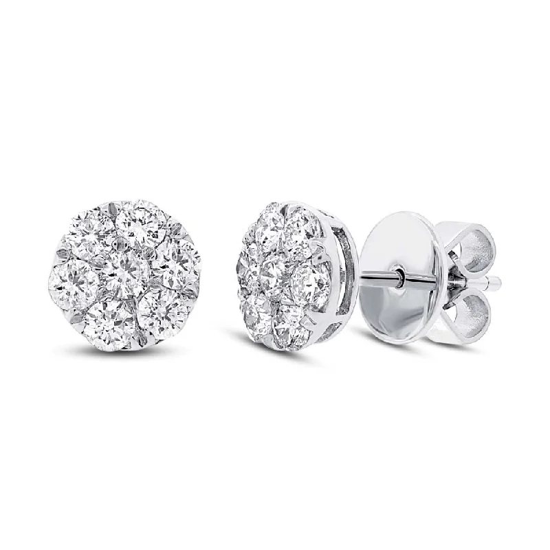 Artistic Statement Necklace 18K White Gold Diamond Cluster Stud Earrings