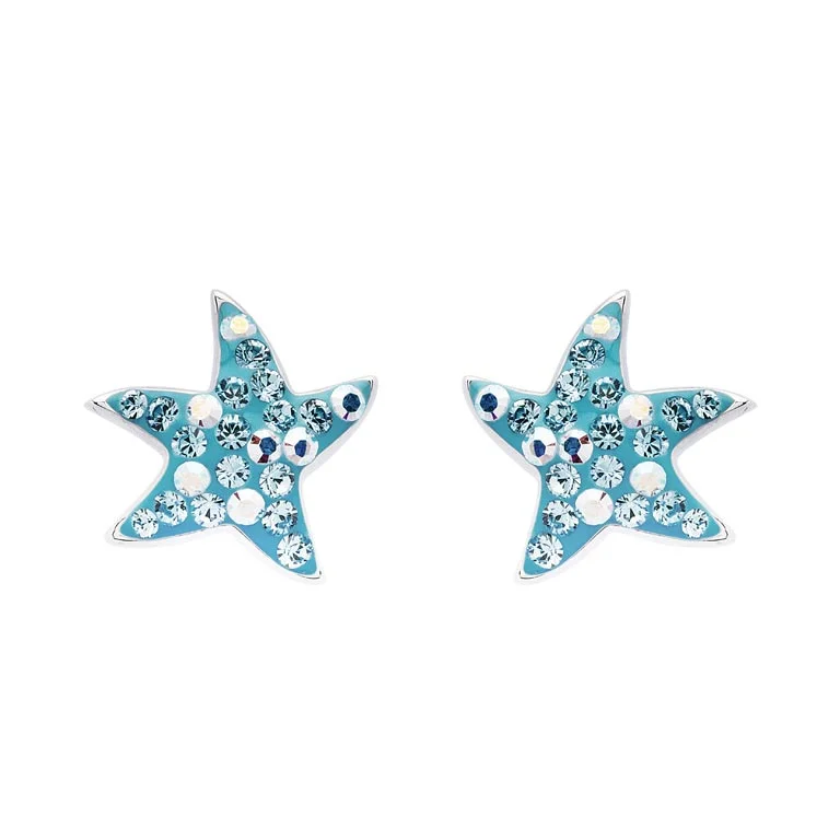 Dancing Starfish Stud Earrings With Aqua Swarovski® Crystals