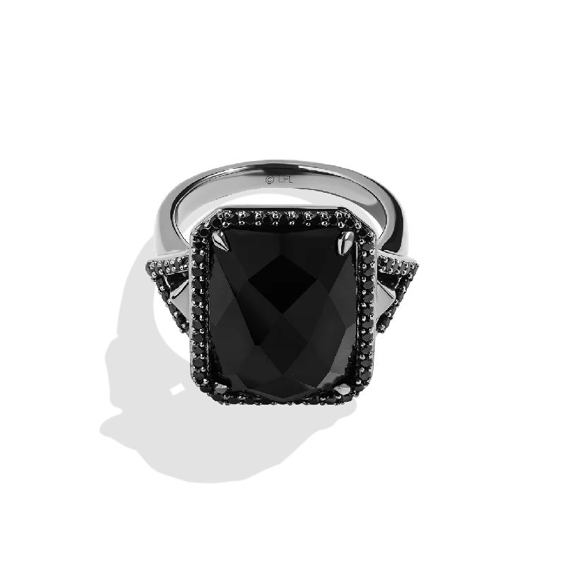 DARK ARMOR WOMEN'S RING 
1/2 CT.TW. Black Diamonds and Onyx, Sterling Silver with Black Rhodium