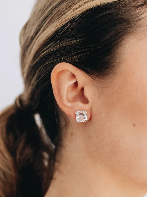 Dewdrop Cluster Studs - Clear Topaz & Silver