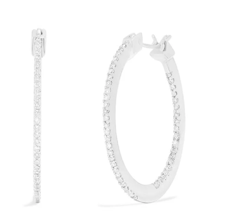 Dainty Cross Necklace 14K White Gold Diamond Accented Hoop Earrings