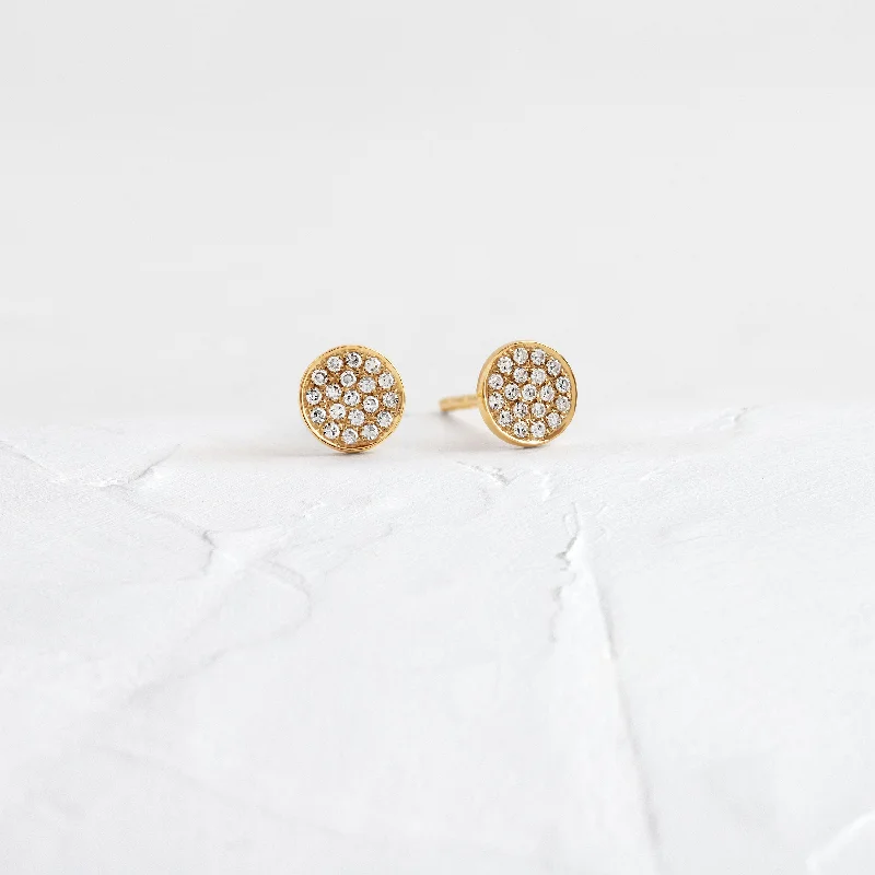 Classic Pearl Necklace Diamond Mini Disc Stud Earrings - In Stock