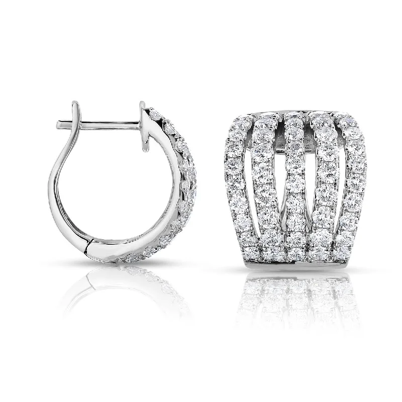 Modern Statement Ring 14K White Gold Diamond Multi-Row Huggie Earrings