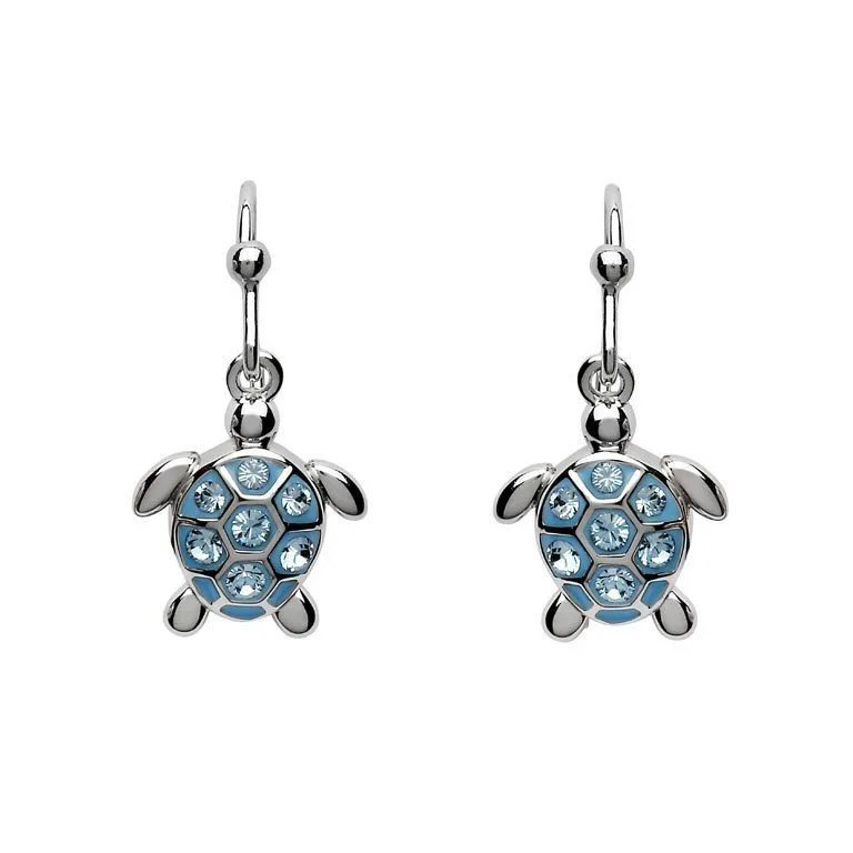 Drop Turtle Earrings With Blue Swarovski® Crystals