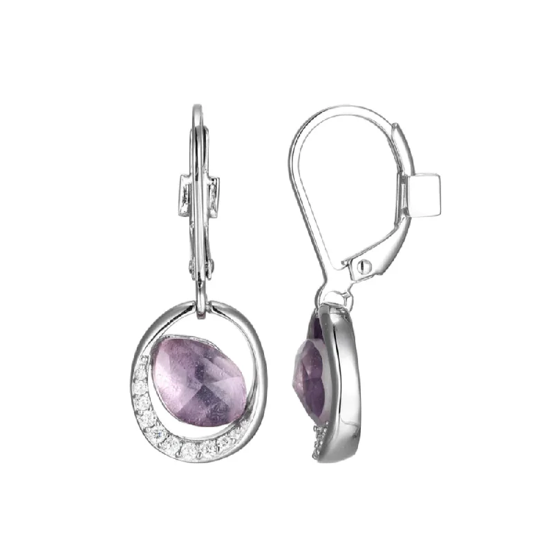 Silver Infinity Necklace Elle "Treasure" Amethyst and White Crystal Drop Earrings