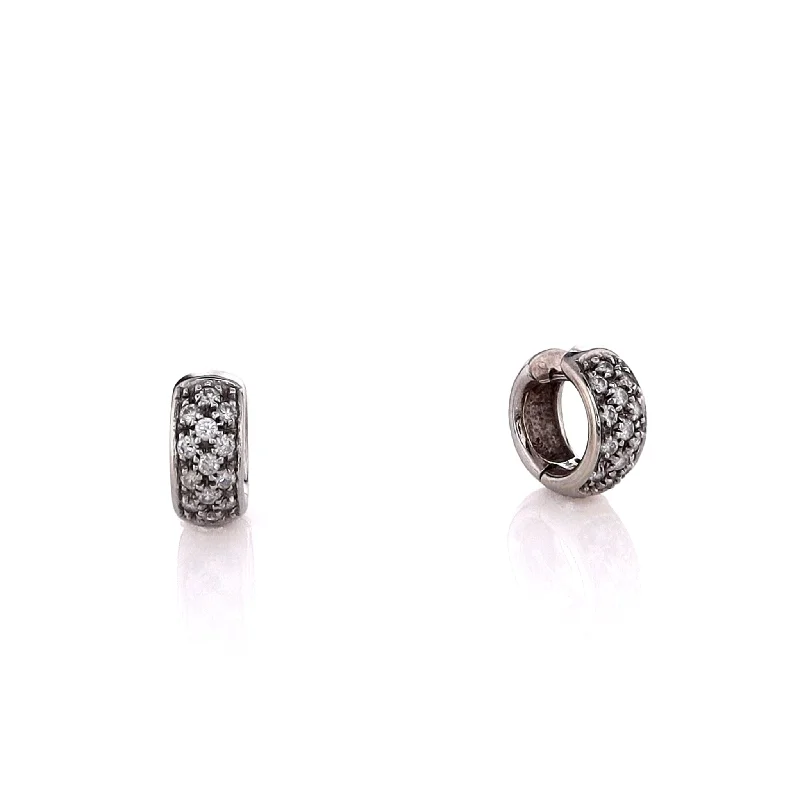 Round Cut Diamond Estate 14k White Gold Pave Diamond Huggie Hoop Earrings