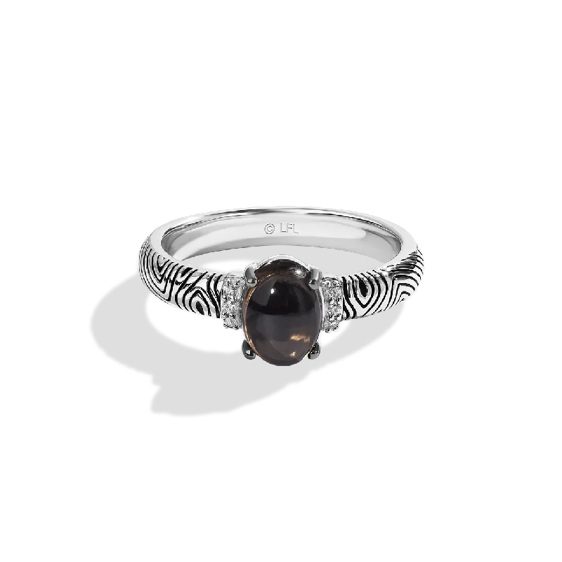 EWOK™ WOMEN'S RING Diamond Accent, Smoky Quartz, Sterling Silver with Black Rhodium