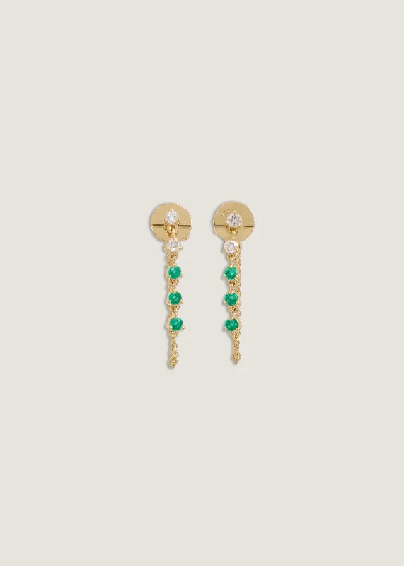 Classic Gold Earrings Five Stone Chain Earrings Emerald