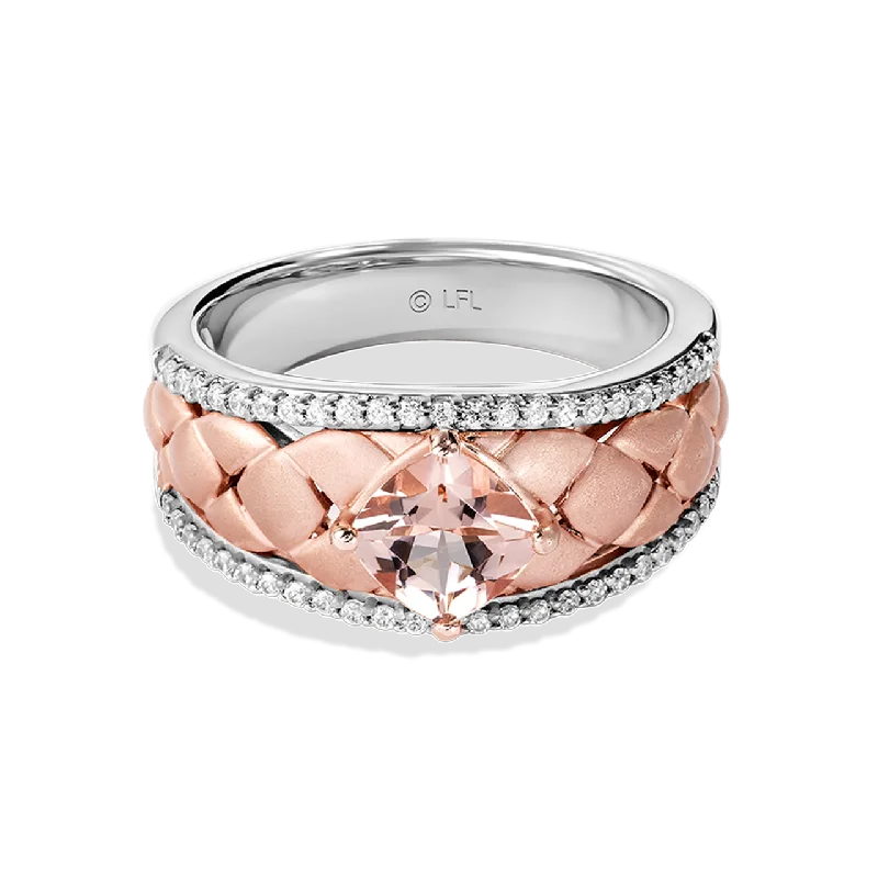 GALACTIC ROYALTY WOMEN'S RING 1/5 CT.TW. White Diamonds and Morganite True Two Tone Silver and 10K Rose Gold