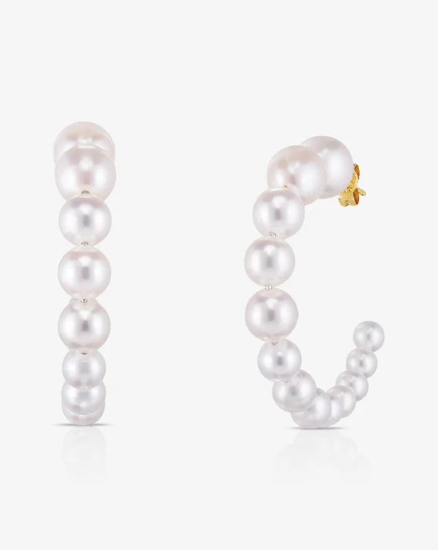 Silver Huggie Earrings Graduated Pearl Hoops