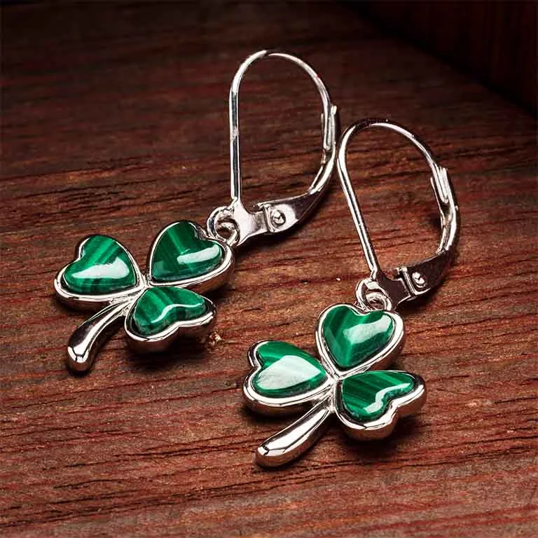 Green Malachite Shamrock Sterling Silver Earrings